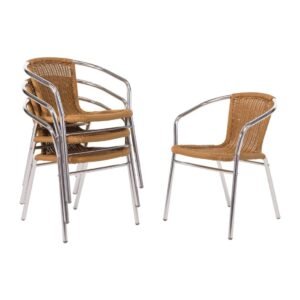 Bolero aluminium en polyrotan stoel naturel (4 stuks)