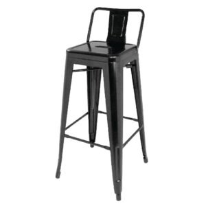 Bolero Bistro gegalvaniseerd stalen barkruk met rugleuning zwart (4 stuks)