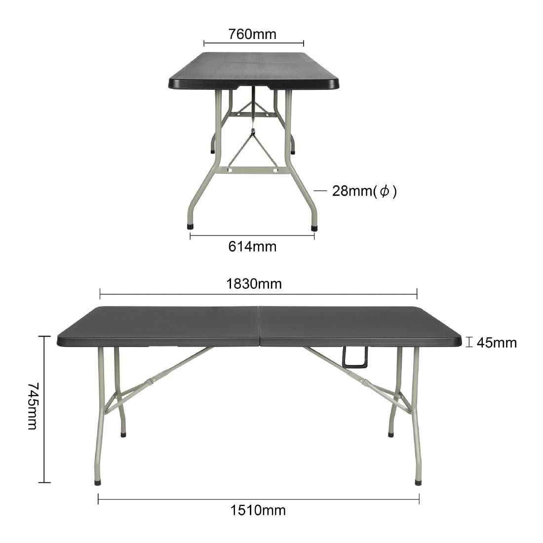 bolero rechthoekige centraal opvouwbare tafel 6ft zwart Bolero Rechthoekige Centraal Opvouwbare Tafel 6ft Zwart
