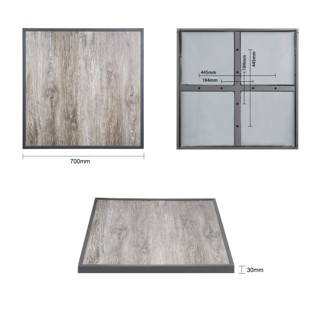 bolero tafelblad van gehard glas met houtnerfeffect voor buiten, grijze rand 700mm Bolero Tafelblad Van Gehard Glas Met Houtnerfeffect Voor Buiten, Grijze Rand 700mm