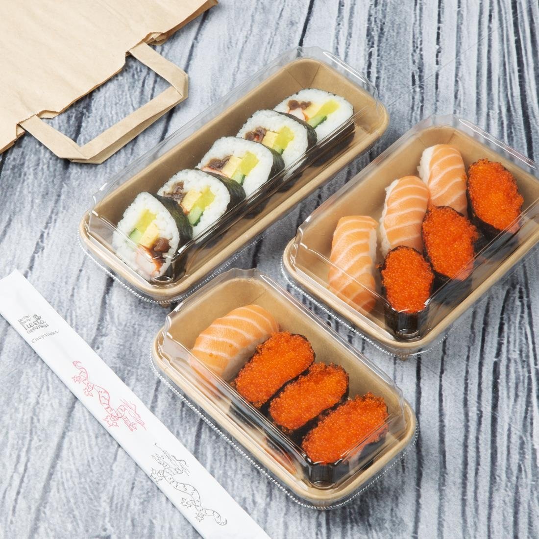 fiesta recycleerbare pet deksel voor nr. 3 sushi trays (300 stuks) Fiesta Recycleerbare Pet Deksel Voor Nr. 3 Sushi Trays (300 stuks)