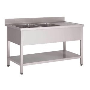 Gastro M RVS spoeltafel 2 spoelbakken links 160x70x85cm