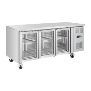 Polar U-Series 3-deurs koelwerkbank met glazen deuren