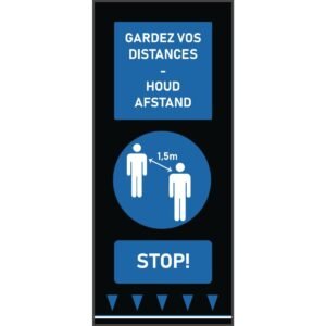 Social distancing vloermat 150x65cm blauw - mensen (let op: Franse & Nederlandse tekst)