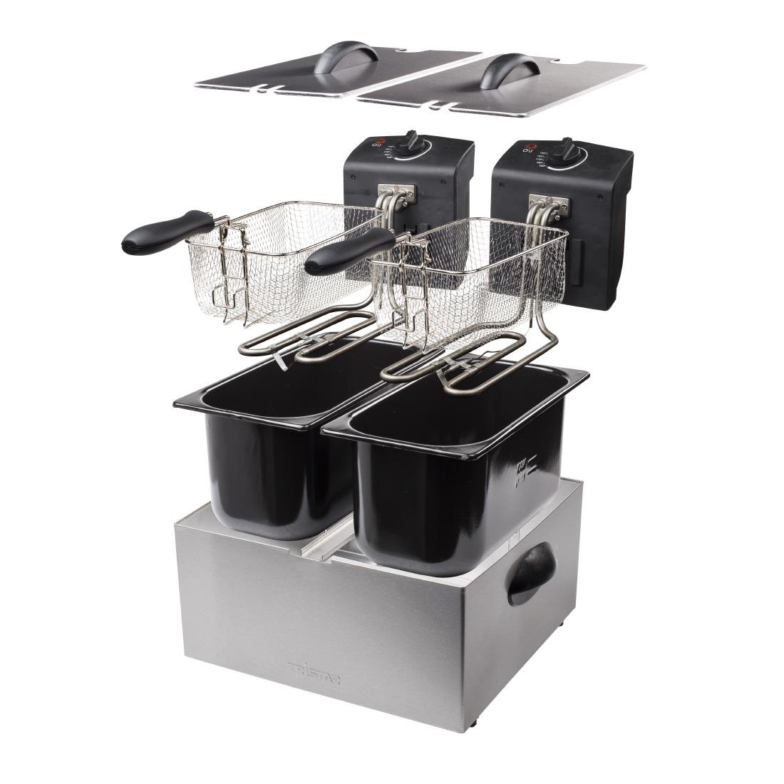 tristar dubbele mand frituur fr 6937 2 x 3 ltr roestvrij staal Tristar Dubbele Mand Frituur Fr-6937 - 2 x 3 Ltr Roestvrij Staal