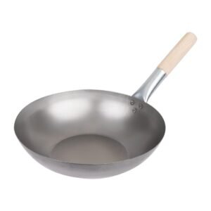Vogue lichtstalen wok met vlakke bodem 330 mm