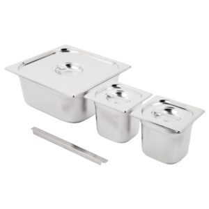 Vogue RVS Gastronorm Bakken Set 2x 1/6 en 2/3 Met Deksels