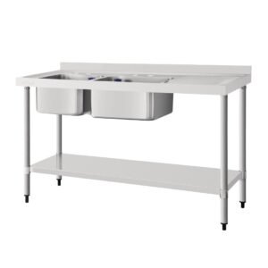 Vogue RVS spoeltafel dubbele spoelbak aan linkerzijde 150x60cm