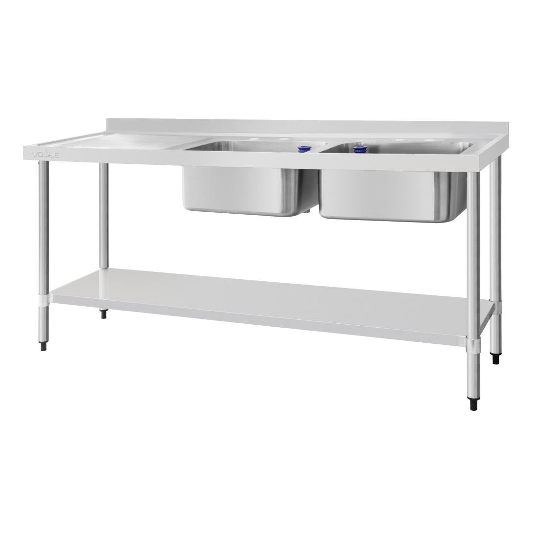 vogue rvs spoeltafel dubbele spoelbak aan rechterzijde 180x60cm Vogue RVS spoeltafel dubbele spoelbak aan rechterzijde 180x60cm