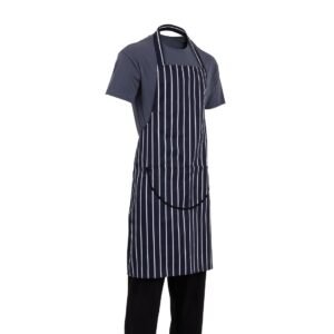 Whites halterschort blauw-wit gestreept met zak